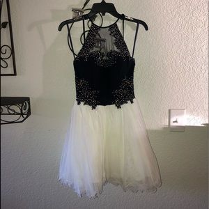 White and Navy Blue Short Prom Dress